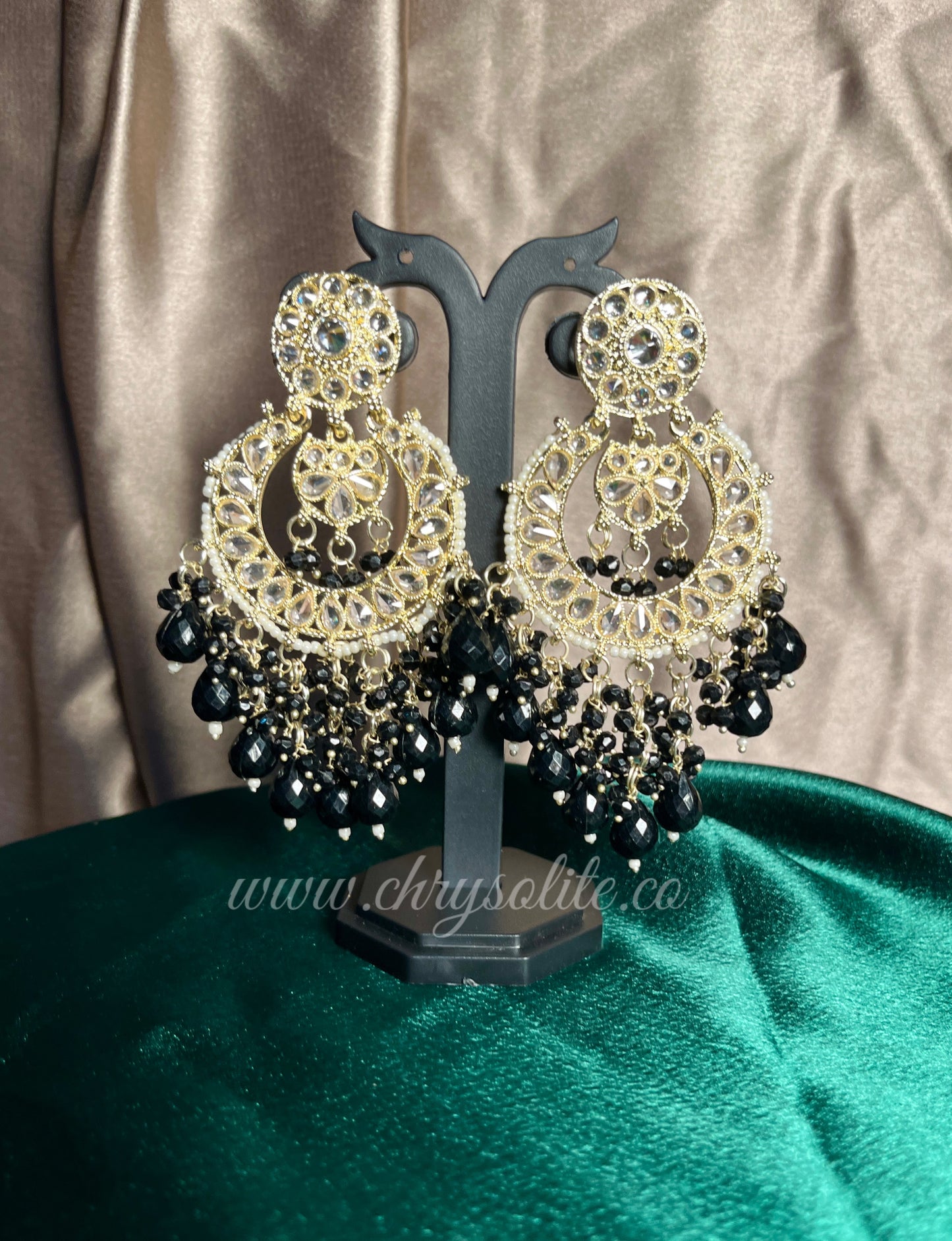 Black Beaded Kundan Earrings