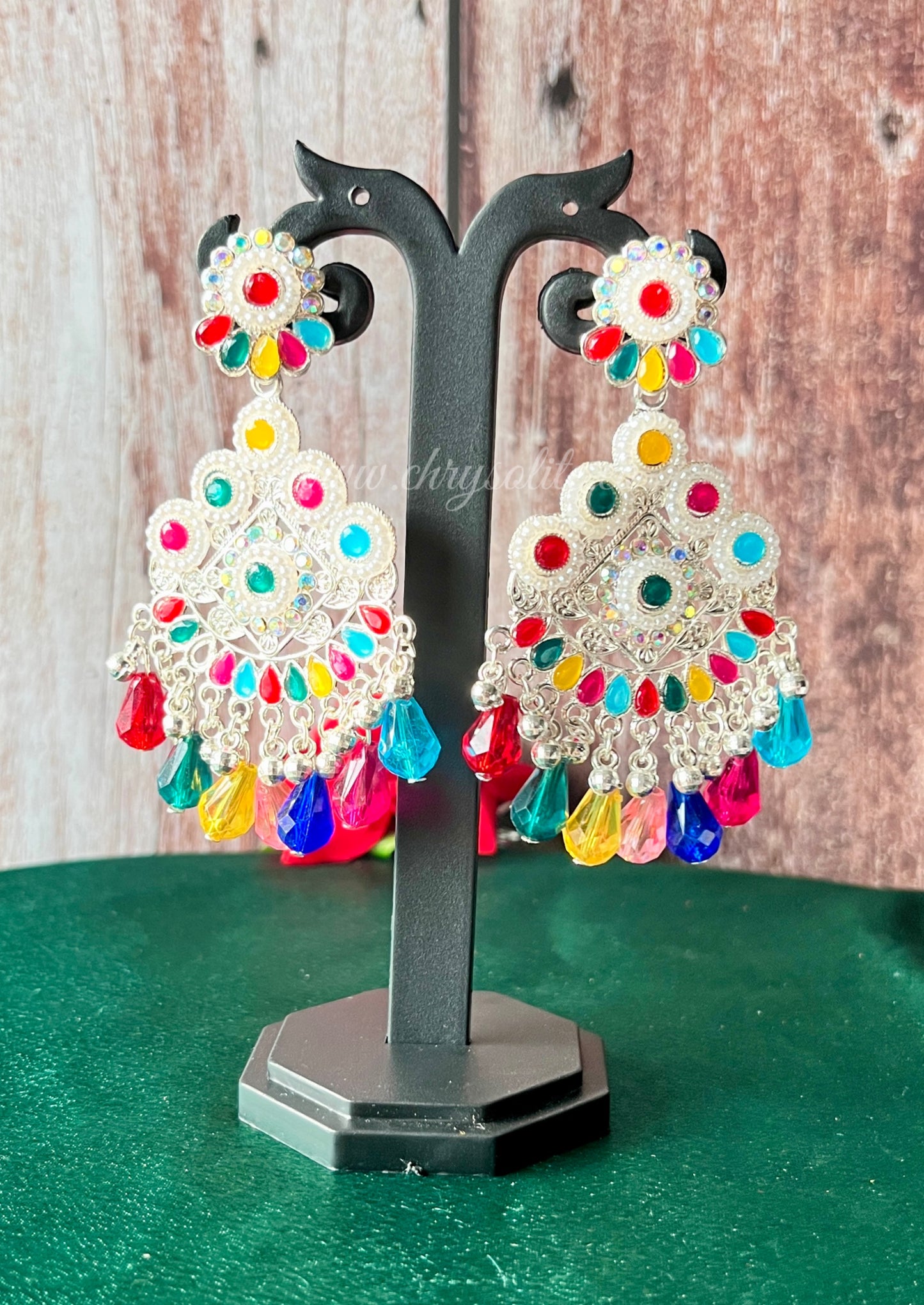 Pearl White Multicolour Gems Earrings