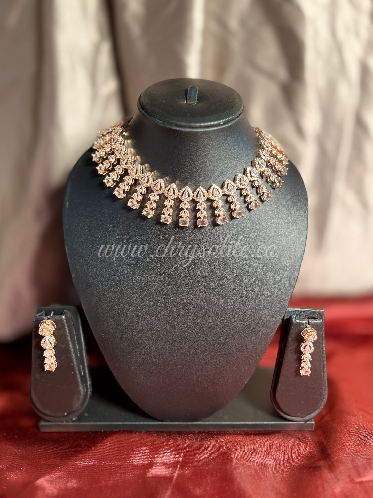 Rose Gold American Diamond Choker with Earrings