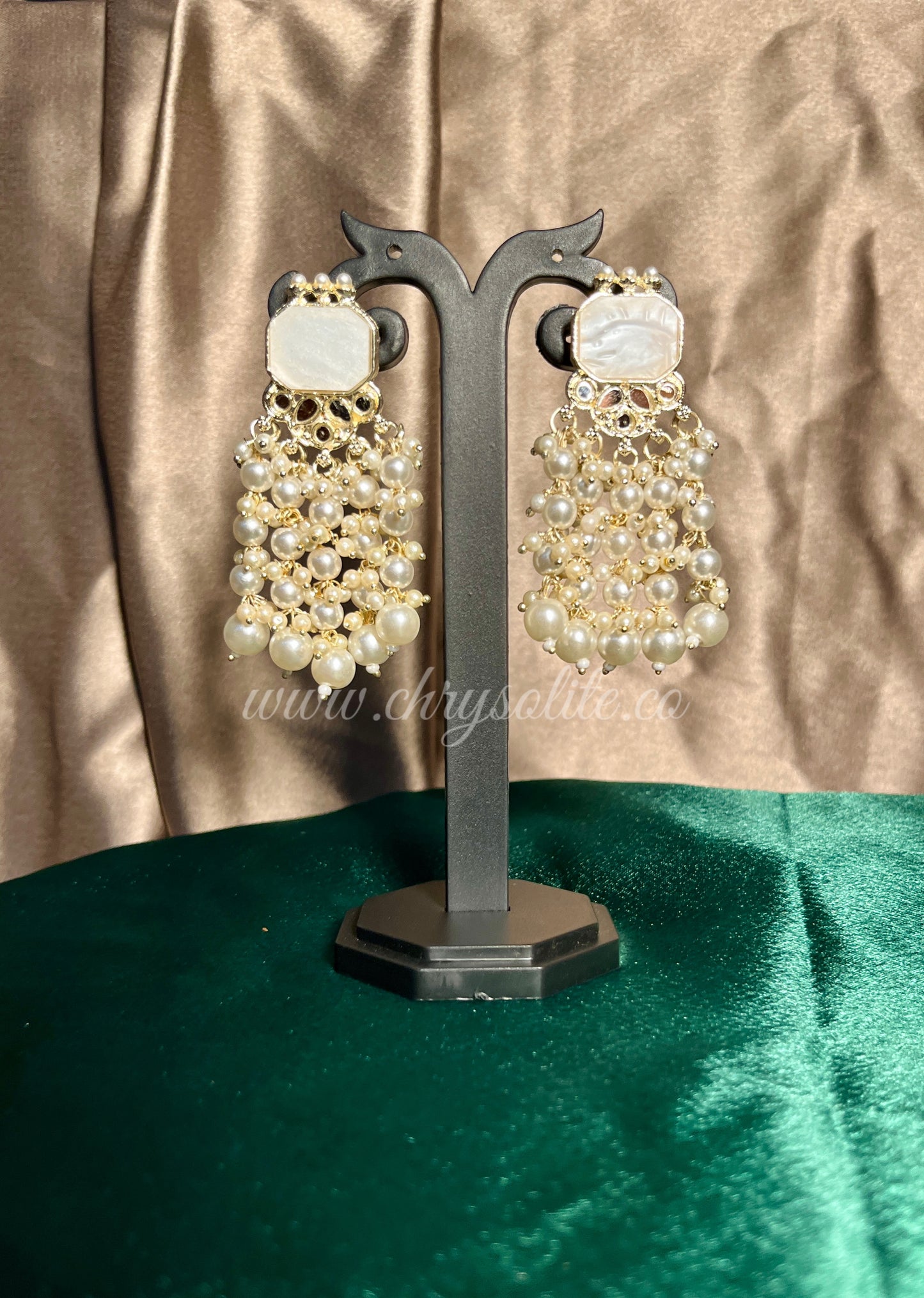 Pearl White Stone and Moti Indo Western Earrings