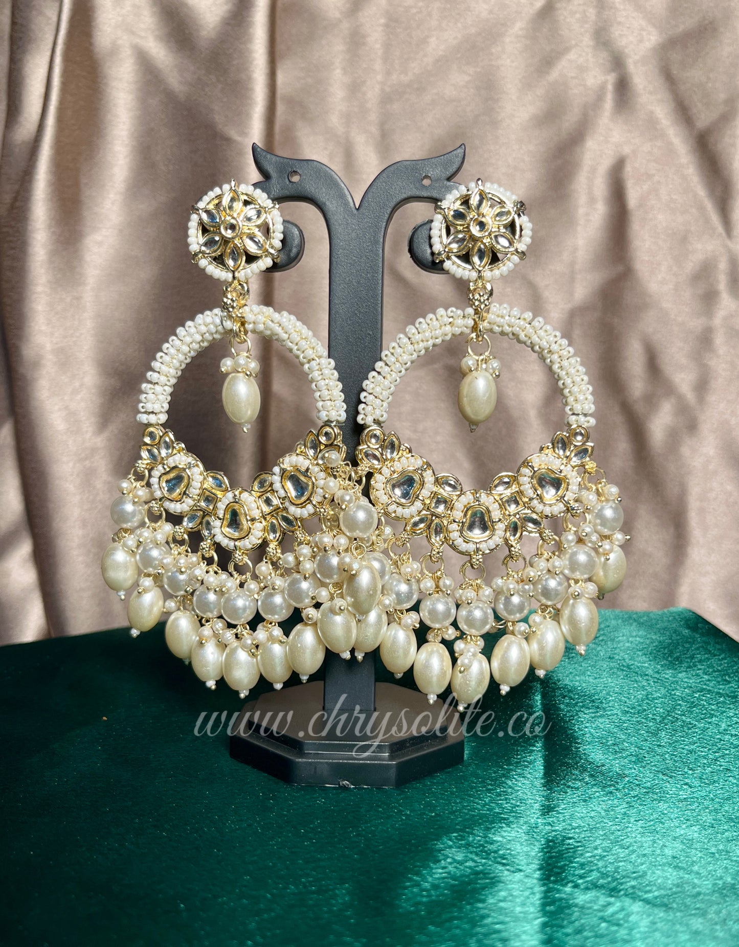 Ivory Moti and Kundan Indo Western Earrings