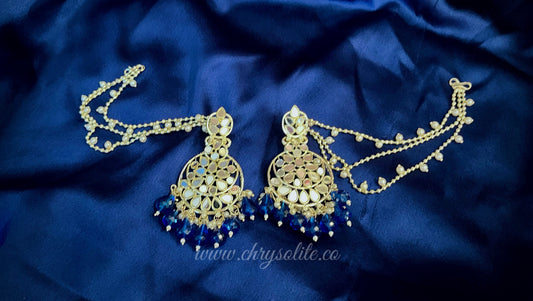 Blue Beaded Circular Kundan Earrings