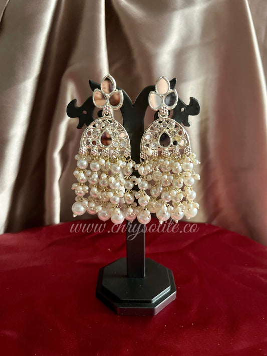 Anarkali Mirror Ivory Eareings
