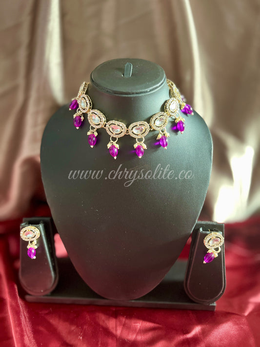 Mirror Beaded Choker with Earrings