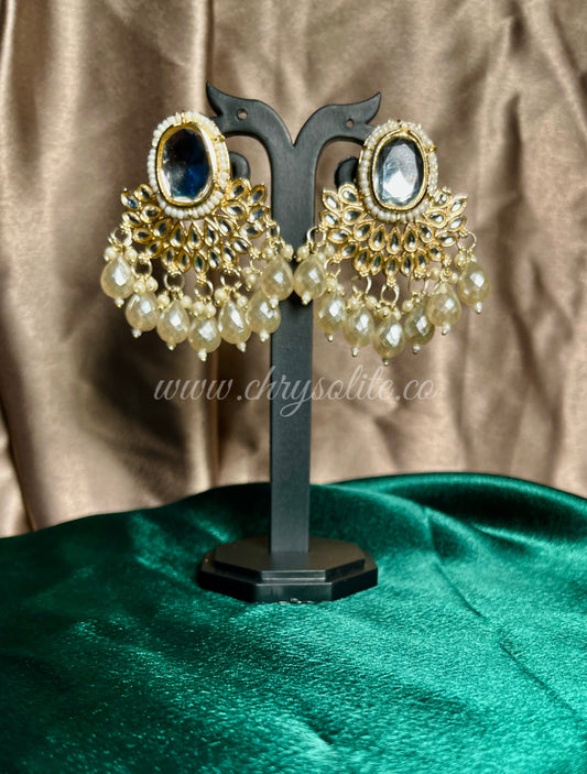 Ivory Kundan and Moti Earrings