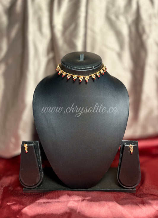 Marathi Nazuk Choker with Red Stones and Earrings