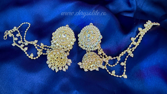 Ivory Kundan Jhumkas with Chains
