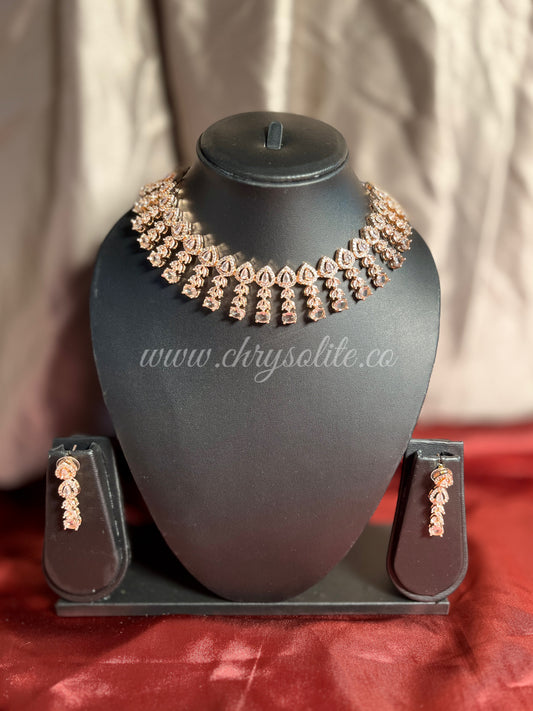 Rose Gold American Diamond Choker with Earrings