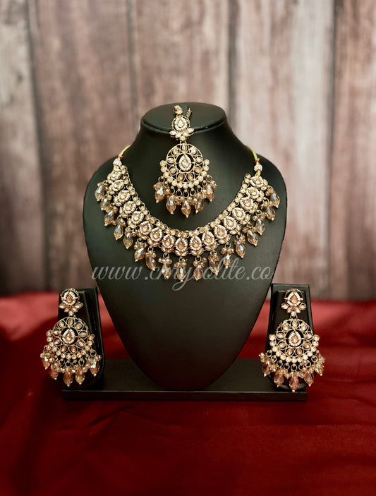 Copper Gold Heavy Choker Kundan Jewellery Set