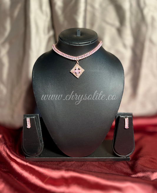 Rose Gold Necklace with Pendant and Earrings
