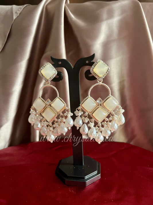 Ivory Square Beaded Indo Western Earrings