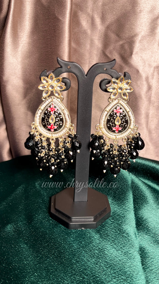 Meenakari Teardrop Design Beaded Kundan Earrings