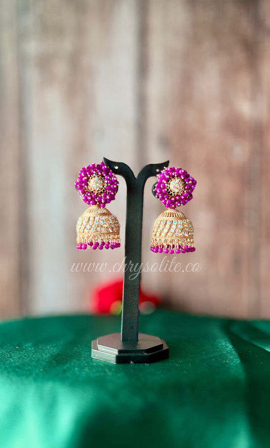 Rose Gold Imitation Jhumkas with Beads