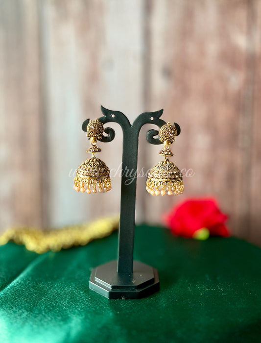 Copper Jhumkas with Moti