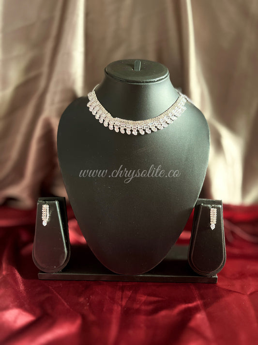 Silver Stone Choker Necklace with Earrings