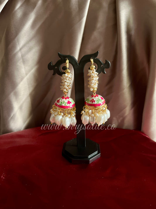 Meenakari Design Moti Loaded Jhumkas